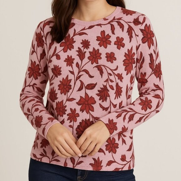 Ann Taylor 100% Cotton Pink and Red Floral Sweater - So Soft - Size Medium - Picture 5 of 5